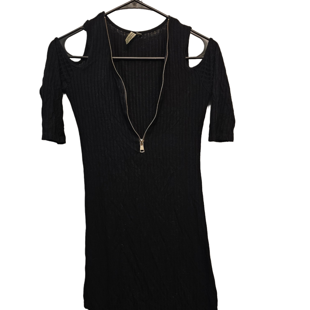Feathers Black Mini Dress with Cut-Out Shoulders
